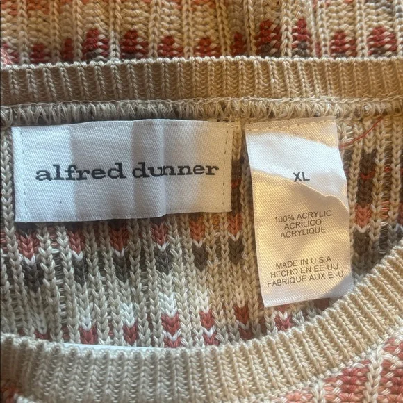 Alfred Dunner Cream Sweater with Pink & Tan Stripe Pattern - Picture 2 of 3